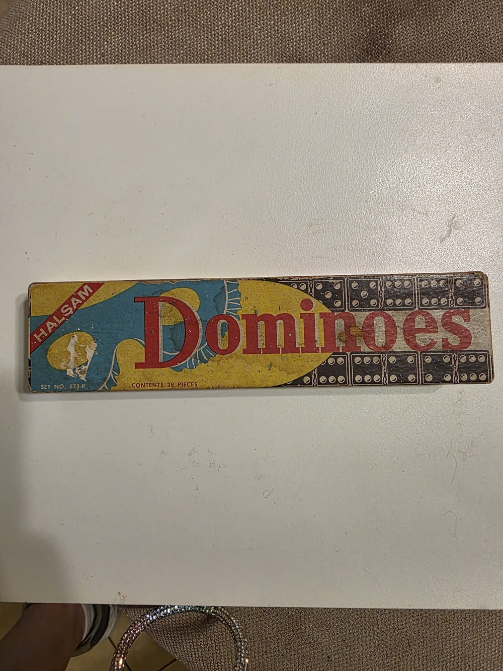 Halsam Dominoes Vintage Box Set # 623-k- Retro Yellow Blue Red Graphics